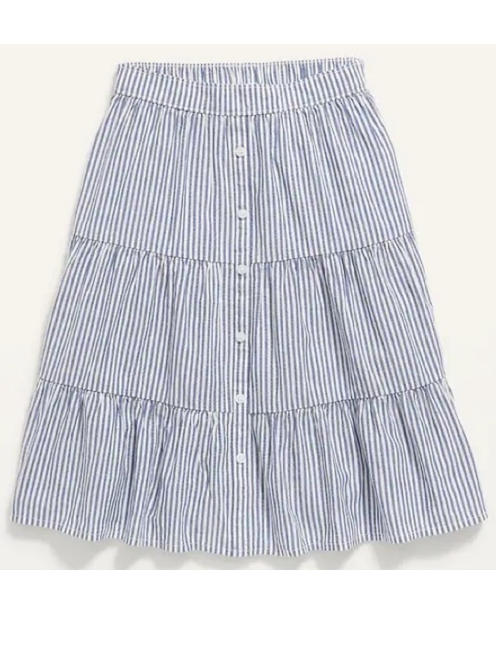 Old Navy Girls Blue White Striped Tiered Midi Skirt Size L 10/12
